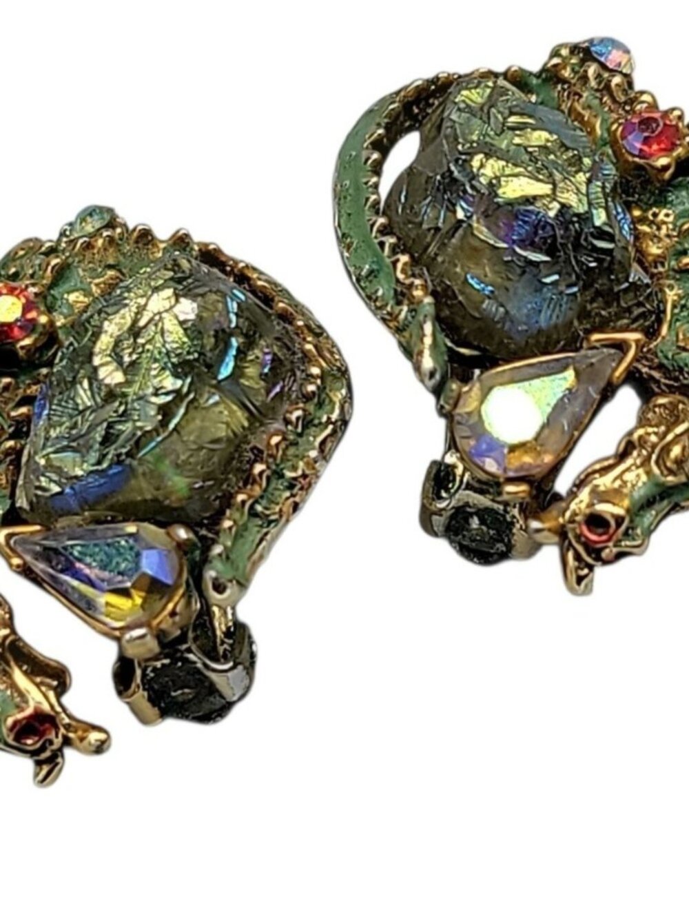 Vtg HAR Dragon Fantasy Lava Rock Demi-Parure 1959 Brooch Bracelet Earrings Set - Picture 15 of 16